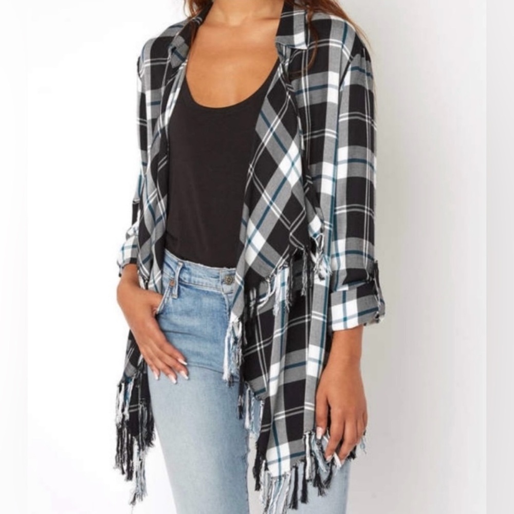 Willow & Clay Plaid Cardigan with Fringe Detail